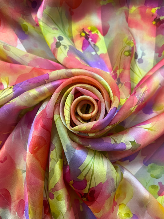 ORISA : Bande satin imprimé floral effet aquarelle