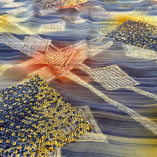 LOLA: Lamé sequin et paillette sur mousseline dégradé