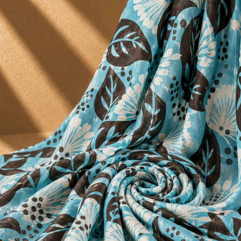 CURTIS: Voile de coton imprimé fleurs tropicales