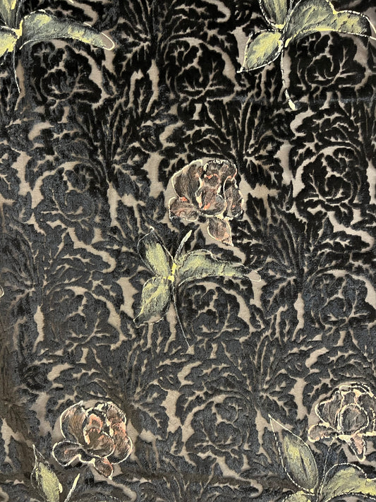 MARTINA: Velour dévoré peint à la main fleuris