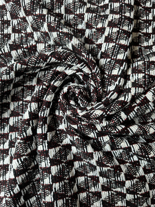JOHN: Tweed graphique coton : noir, blanc & rouge