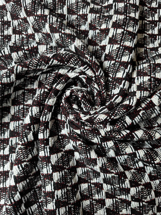JOHN: Tweed graphique coton : noir, blanc & rouge