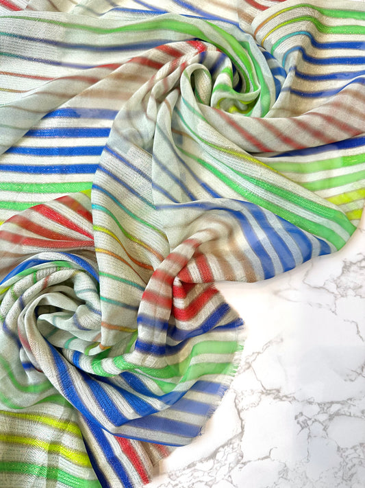 LIVIA: Mousseline fil coupé imprimé rayures multicolores