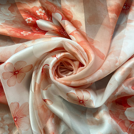 Alya : bande satin à fleures rouge