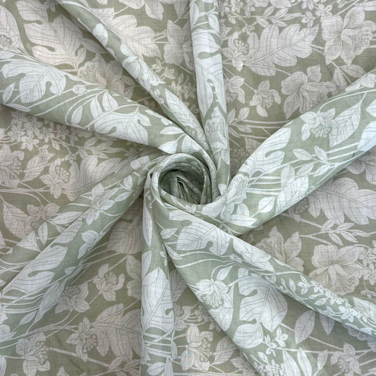 BRUME: Voile de coton imprimé végétal vert d’eau