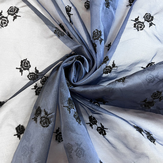 NICKY : Organza de Soie Brodé Motif Fleuri - Tiss'ART