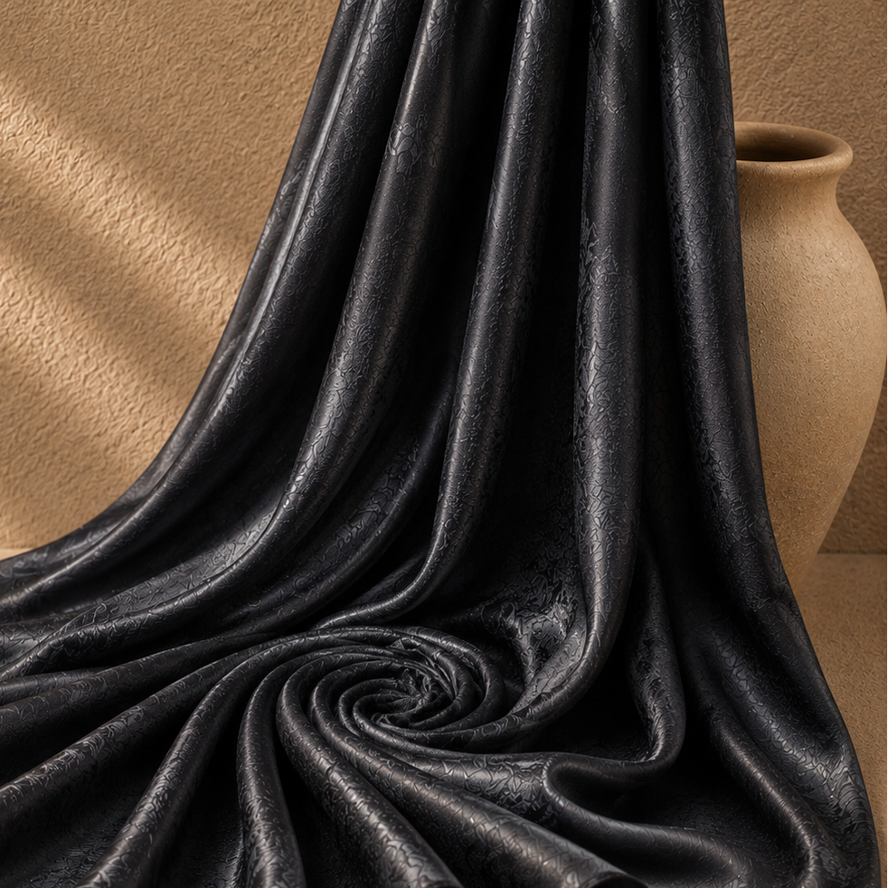 SAPHIRA: Soie jacquard damassée bleu nuit
