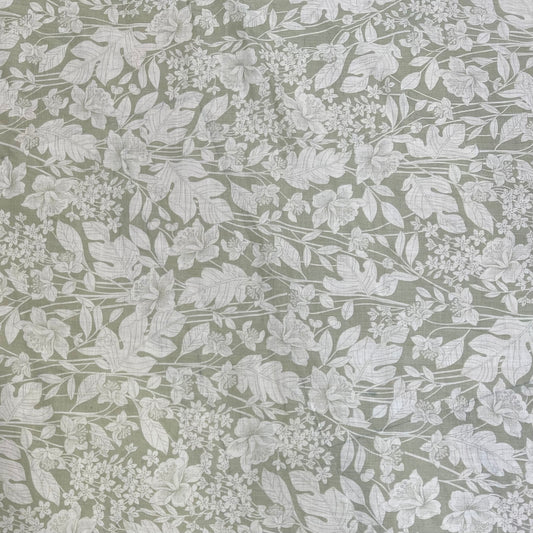 BRUME: Voile de coton imprimé végétal vert d’eau