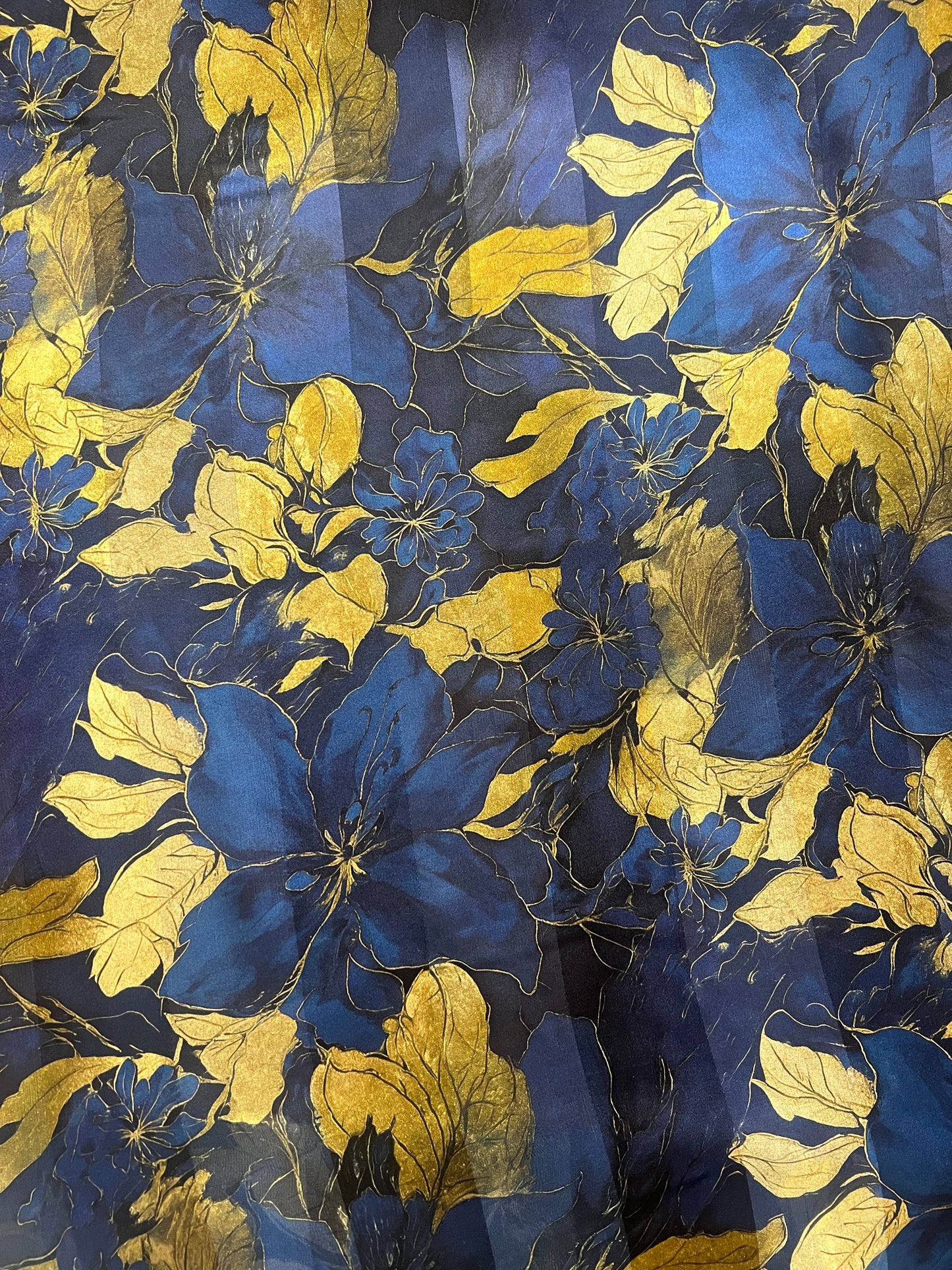 ANAÏS : Bande satin imprimé fleurs dorées