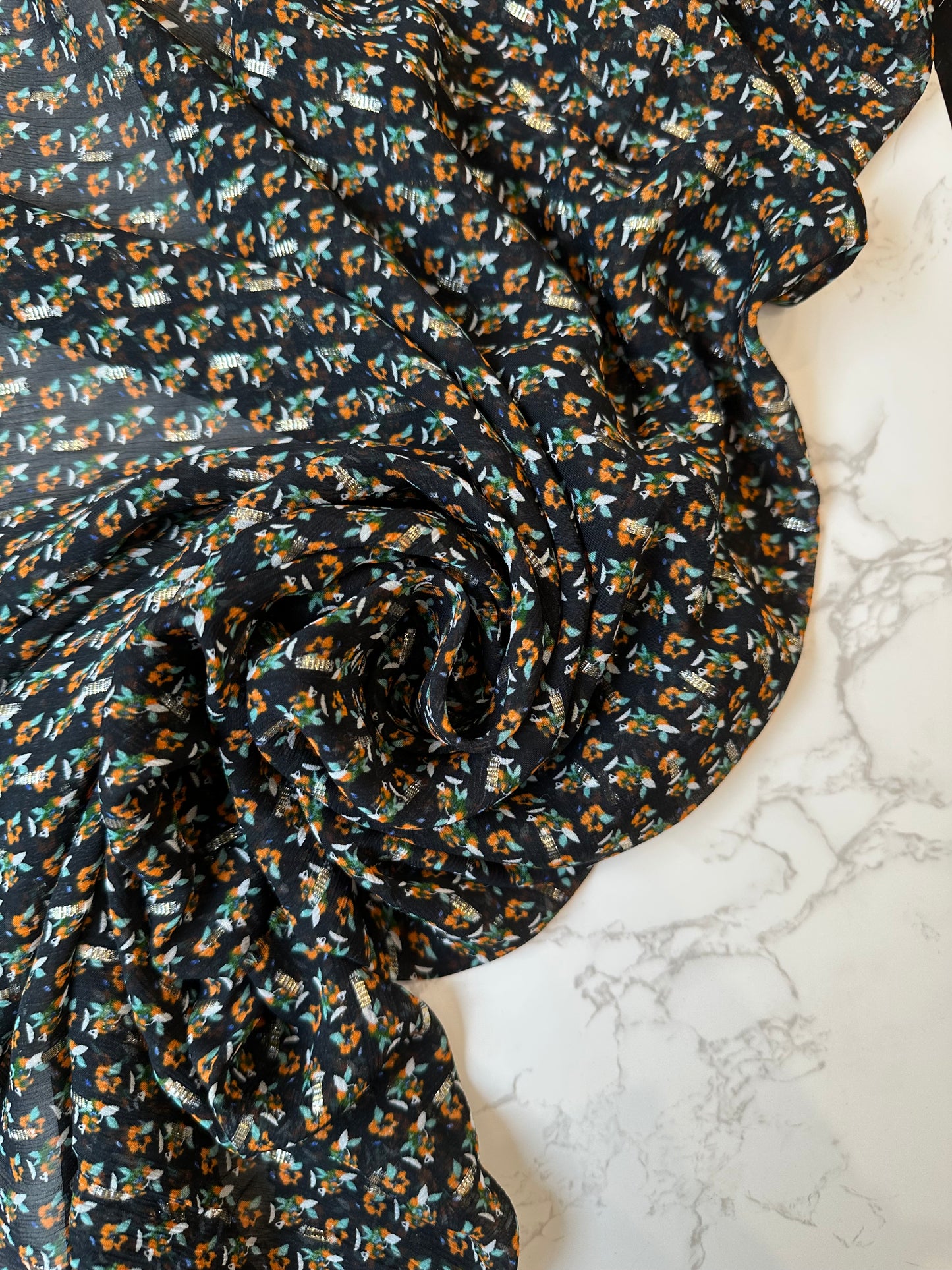 MOUMI: Mousseline crinkle viscose imprimé florale