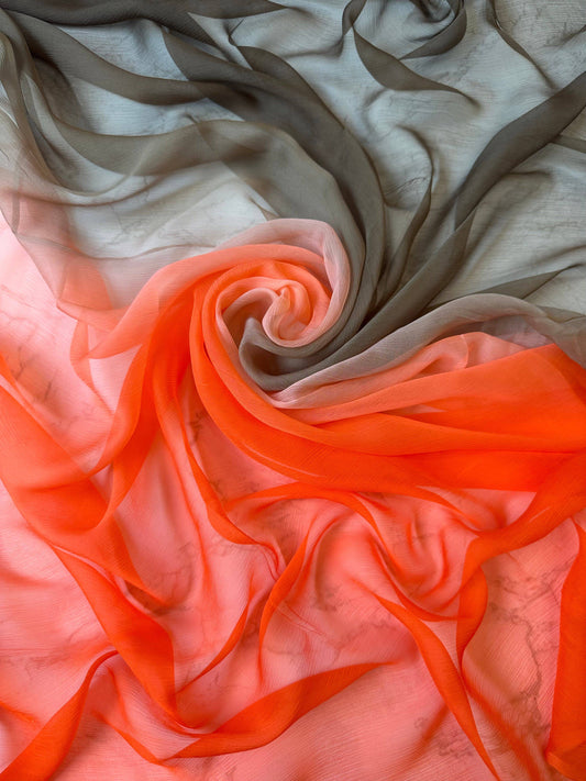 BENINA: Mousseline de soie crinkle vintage dégradé - orange/marron