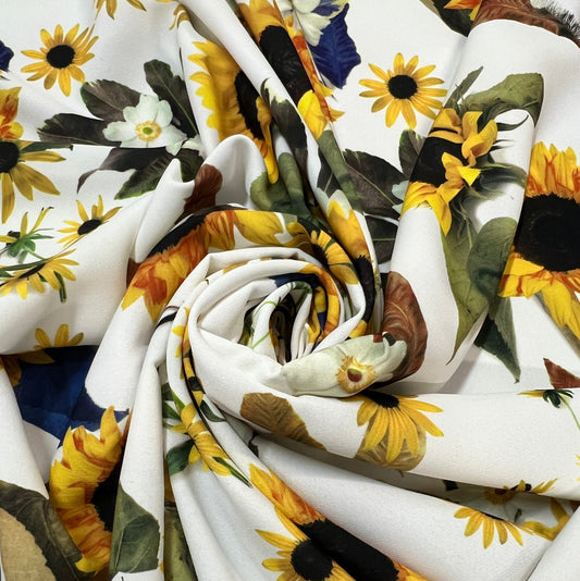 Helianthus : Crêpes imprimé grandes fleurs de tournesols