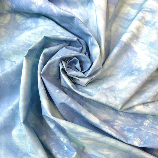 AMANDINE : Popeline de coton française tie and die - nuance bleu