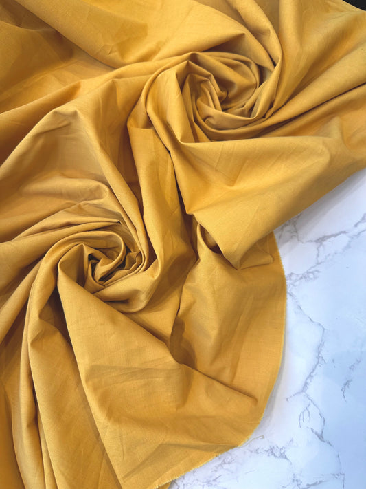 PAULO: Popeline coton mat jaune moutarde