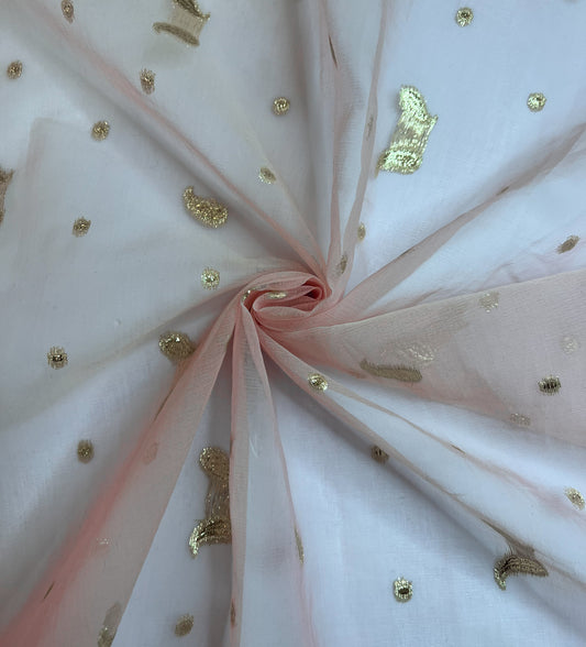 PLUMA: Patrón de Cachemira Lurex Bordado Organza de Seda