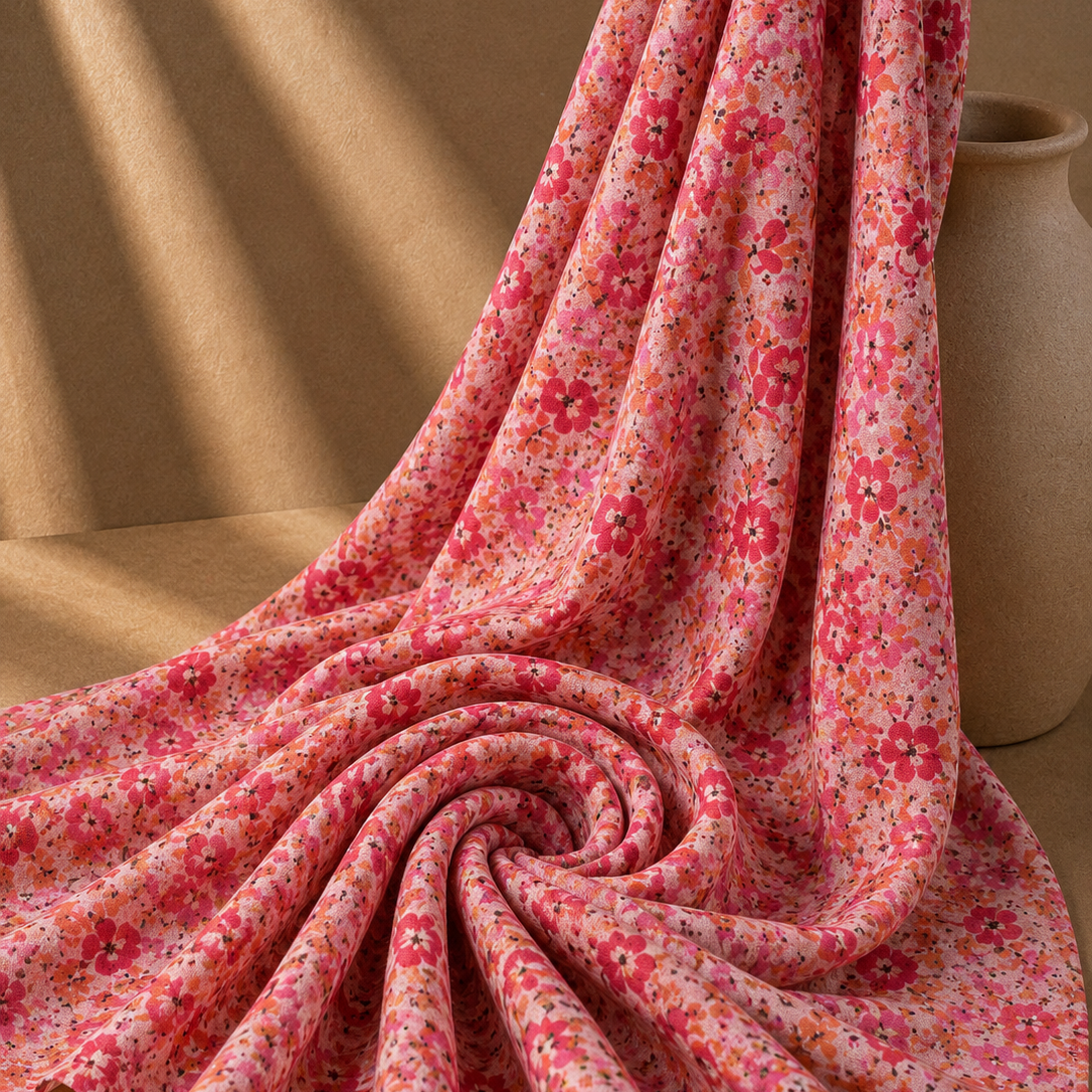 AVALIA: Voile de coton tissage lin imprimé prairie