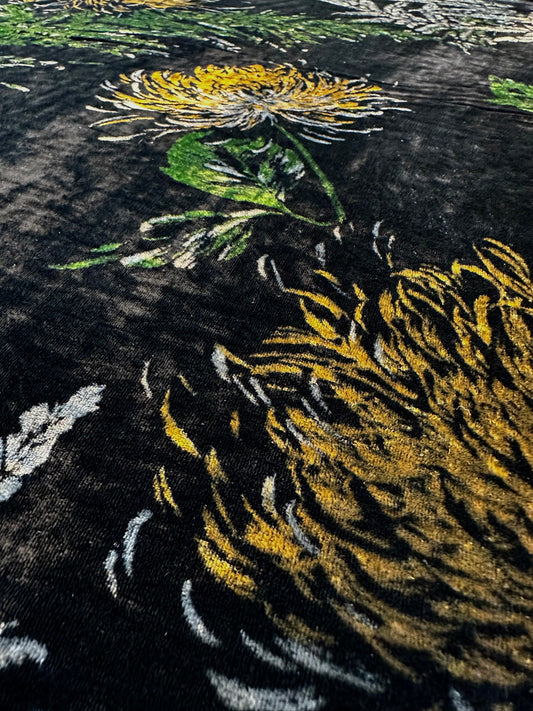 CHIYA: Velour français de soie inspiration florale - noir, vert, jaune & gris