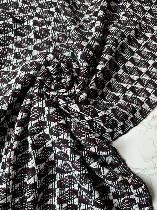 JOHN: Tweed graphique coton : noir, blanc & rouge