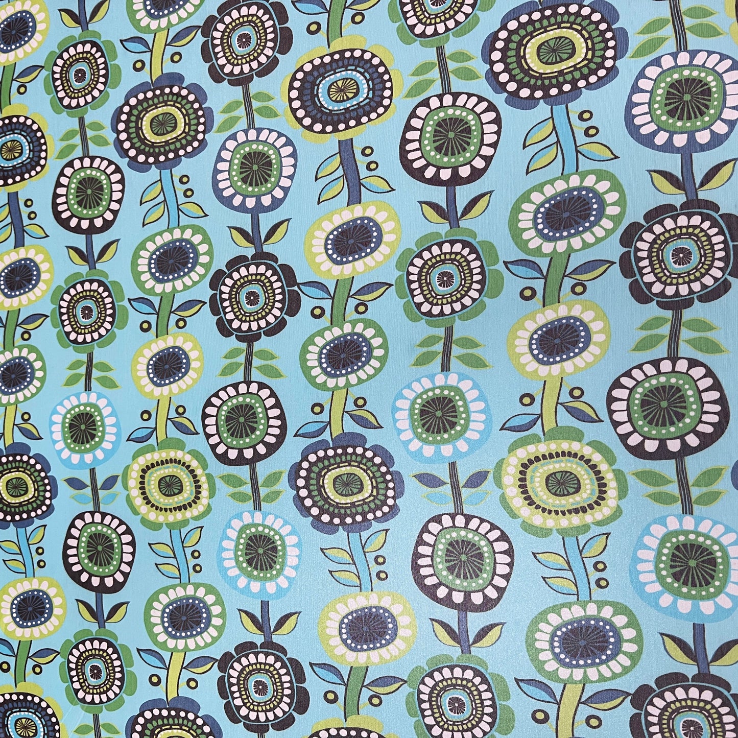 MIMI : Tulle imprimé motif fleurs vintage rétro bleu