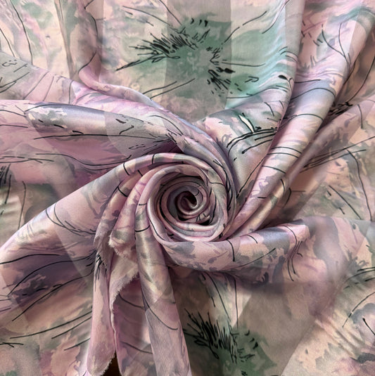 ZÉLIE : Bande satin imprimé floral effet dessin