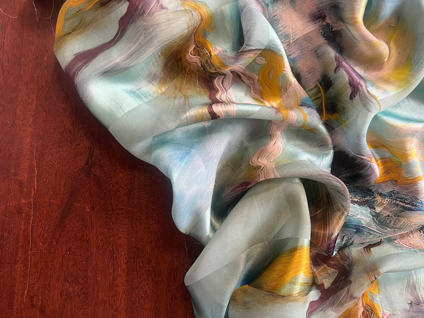 JENNIE : Bande satin imprimé effet aquarelle