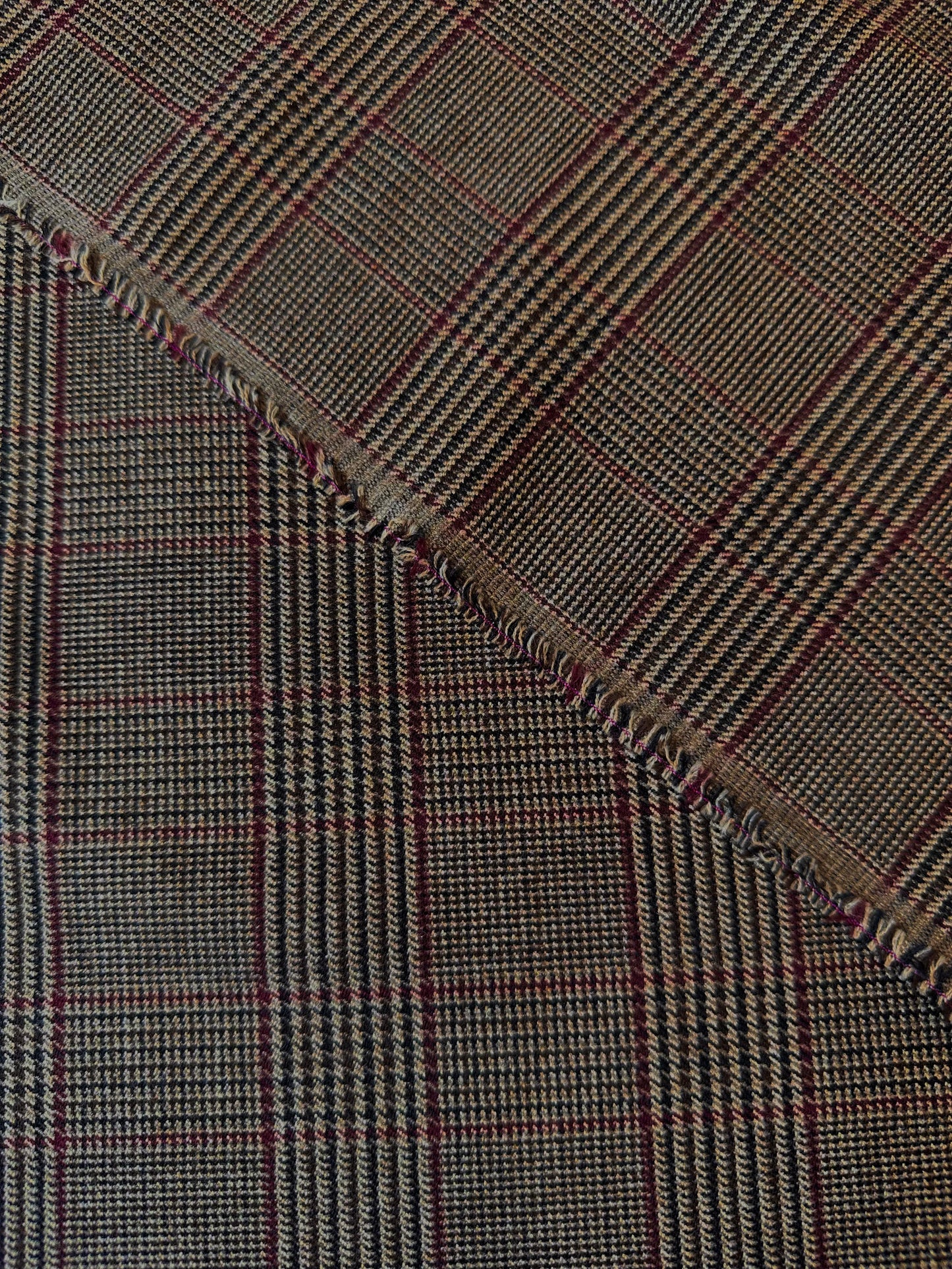 EDWIGE: Tissu Prince-de-Galles viscose mélangé - fils beige, choco, bordeau et noir