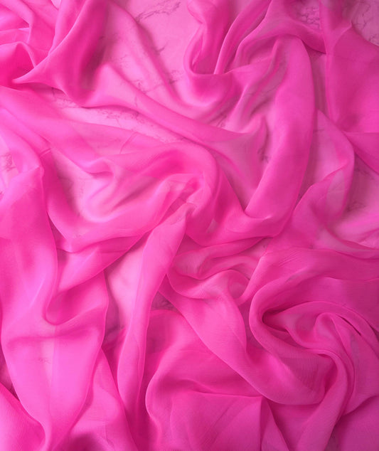 PULCINO: Mousseline de soie française crinkle - rose bonbon