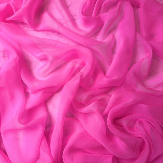 PULCINO: Mousseline de soie française crinkle - rose bonbon