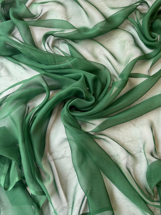 PULCINO: Mousseline de soie française crinkle - vert impérial