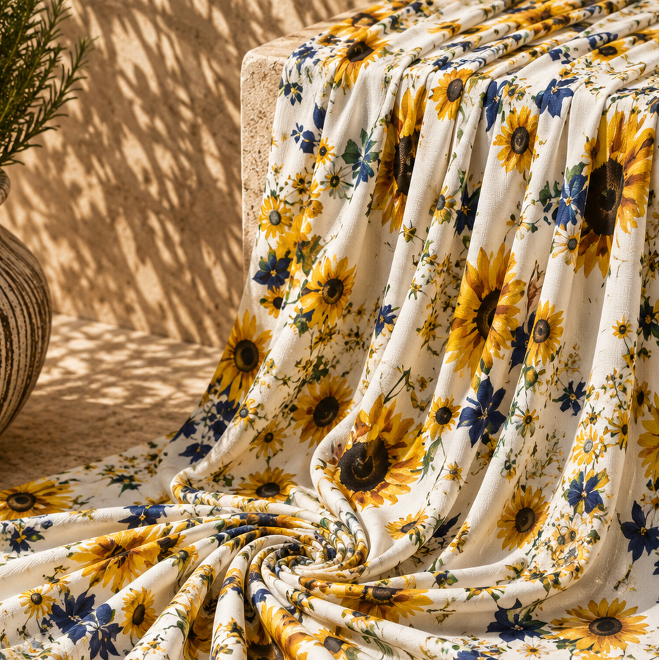 SOLARA: Sunflower Print Crepe