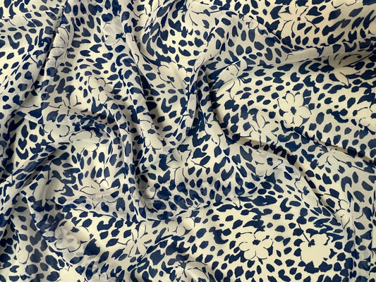 COUPON : CRÊPE GEORGETTE à fleure bleu