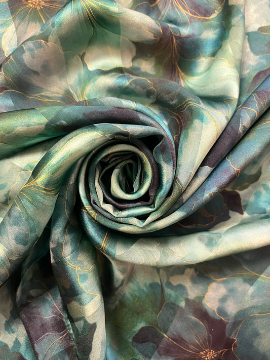 LUCIL : Bande satin imprimé fleurs abstrait