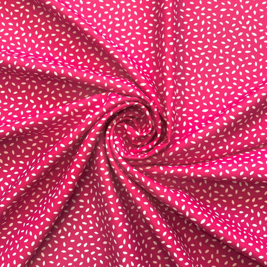 MAGALIE: Tissu toile sergé motif petit grain blanc sur fond rose - Tiss'ART