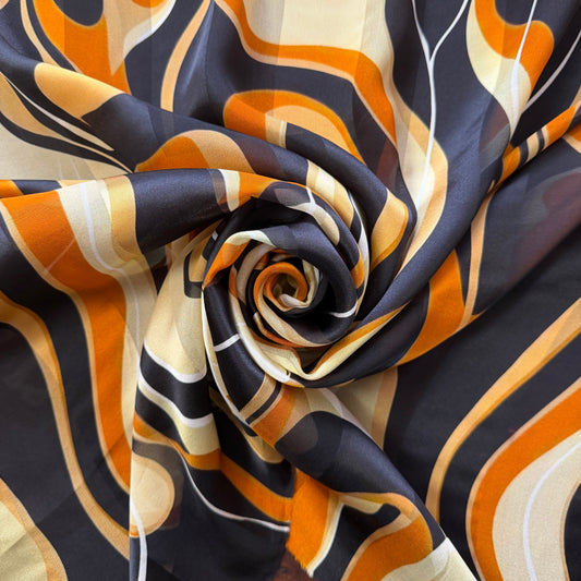 ISADORA : Bande satin imprimé effet vague abstrait