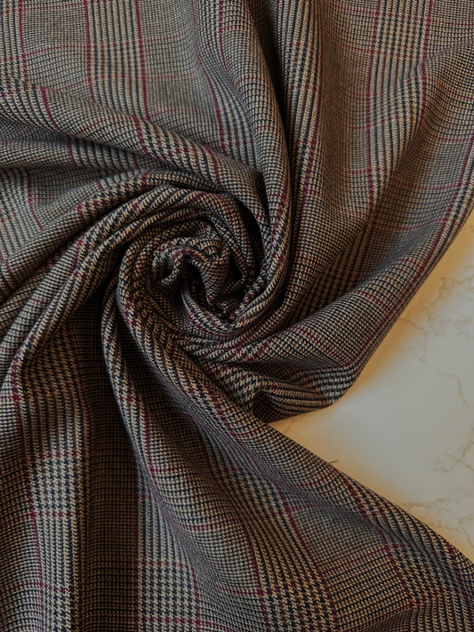 EDWIGE: Tissu Prince-de-Galles viscose mélangé - fils beige, choco, bordeau et noir
