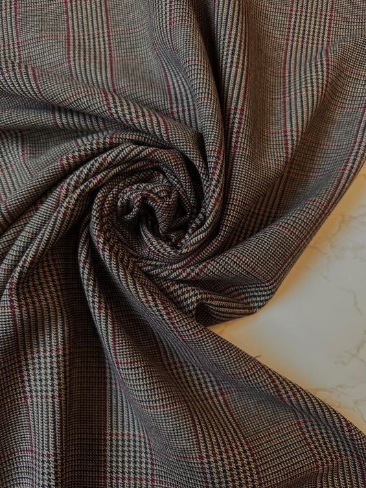 EDWIGE: Tissu Prince-de-Galles viscose mélangé - fils beige, choco, bordeau et noir