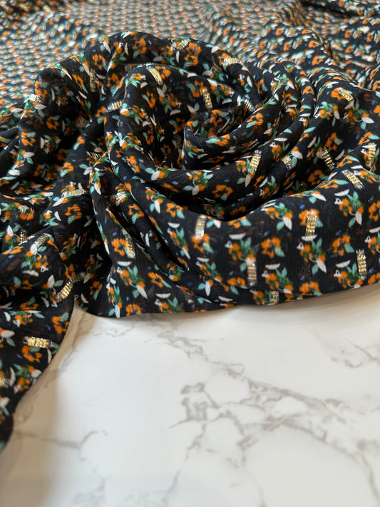 MOUMI: Mousseline crinkle viscose imprimé florale