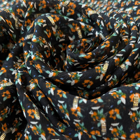 MOUMI: Mousseline crinkle viscose imprimé florale