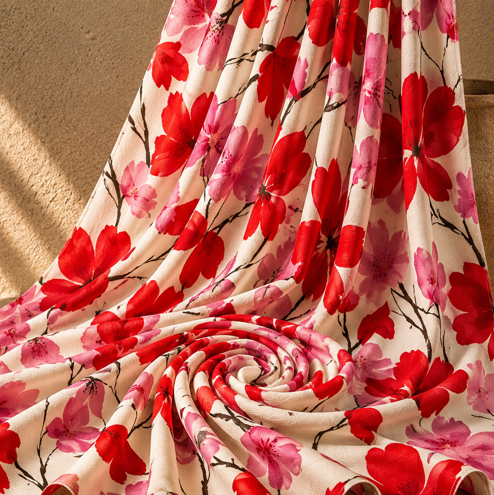 MELISSA: Crêpe viscose imprimé pétales de fleurs