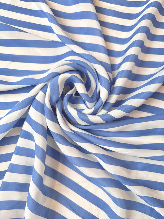MATILDE: Crêpe de Chine en soie - rayures bleu ciel & blanc