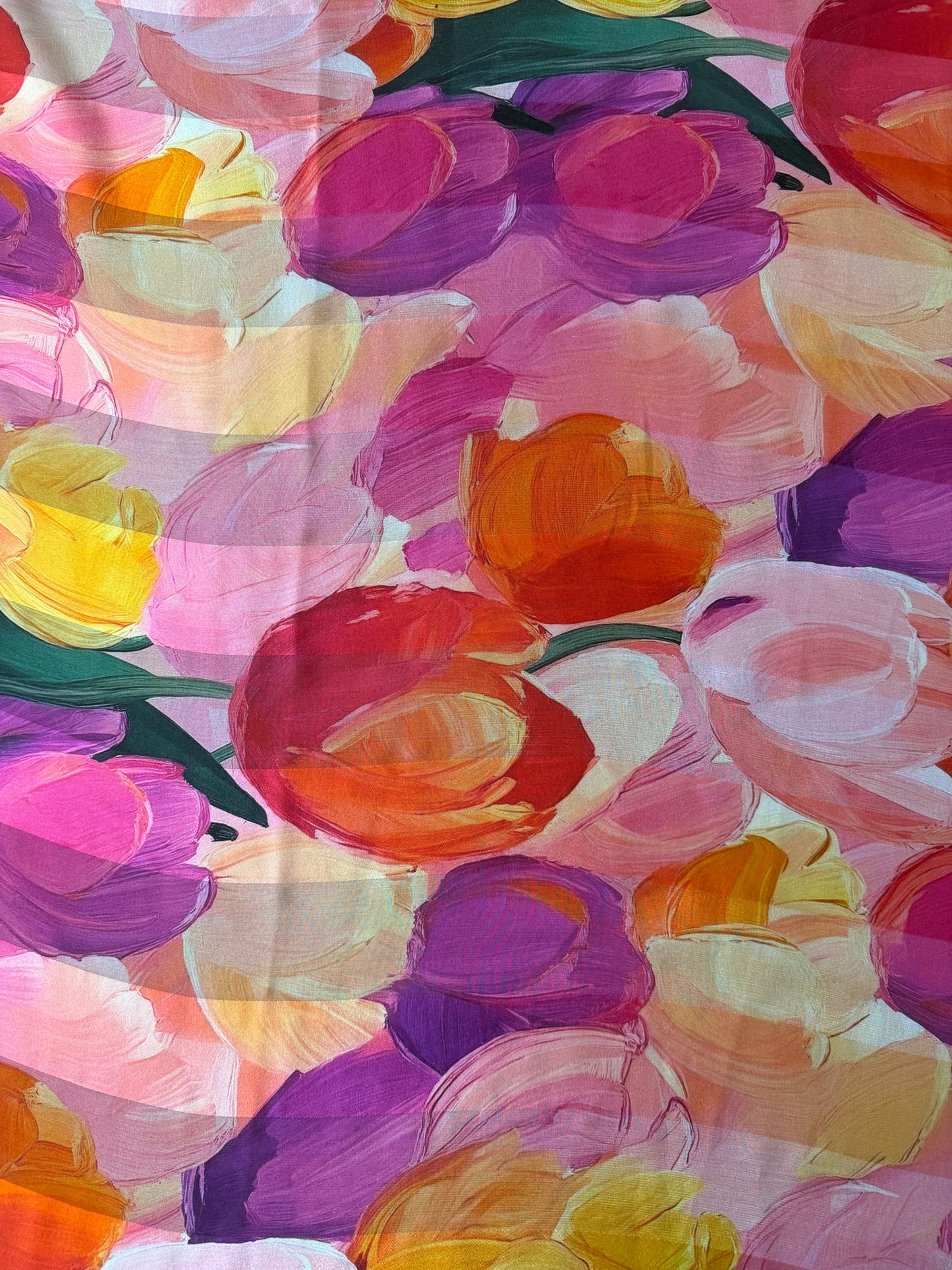 ONDINE : Bande satin imprimé floral tulipes