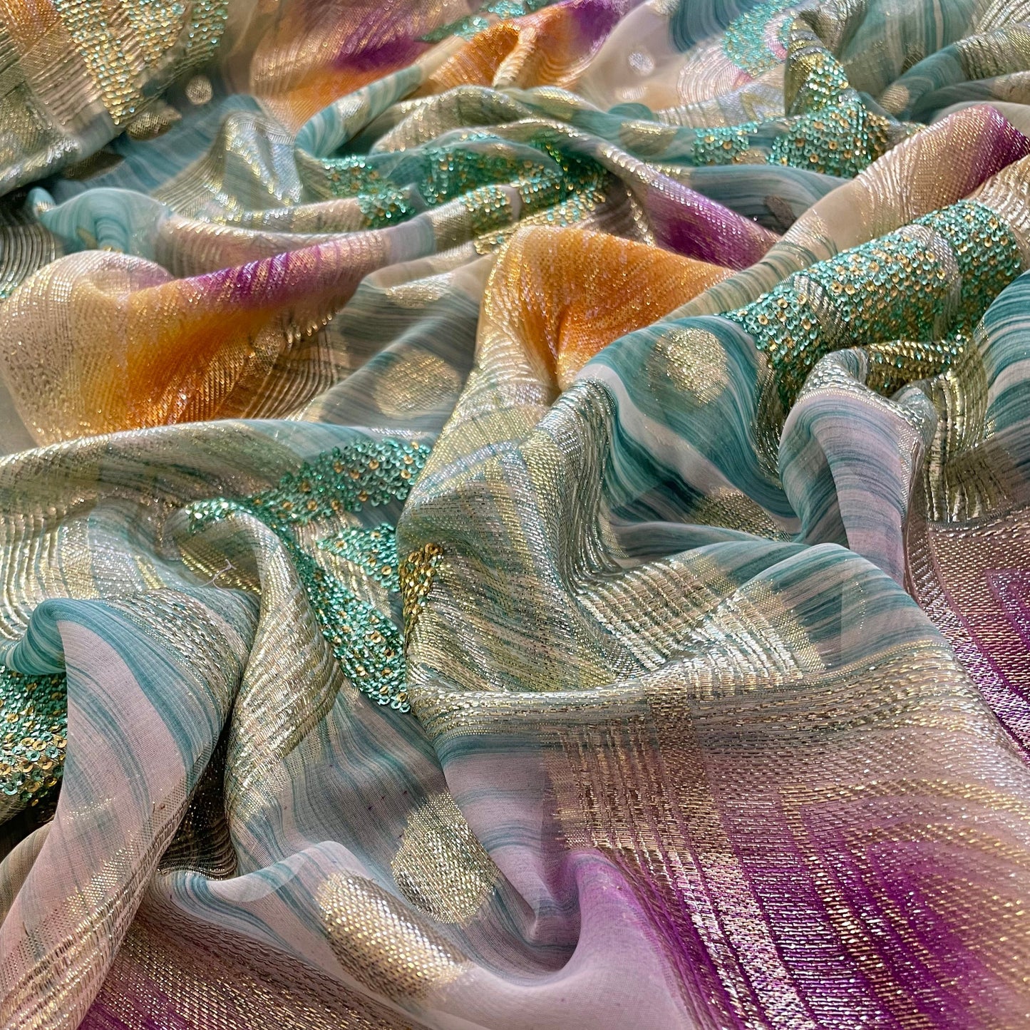 LOLITA: Lamé sequin et paillette sur mousseline dégradé