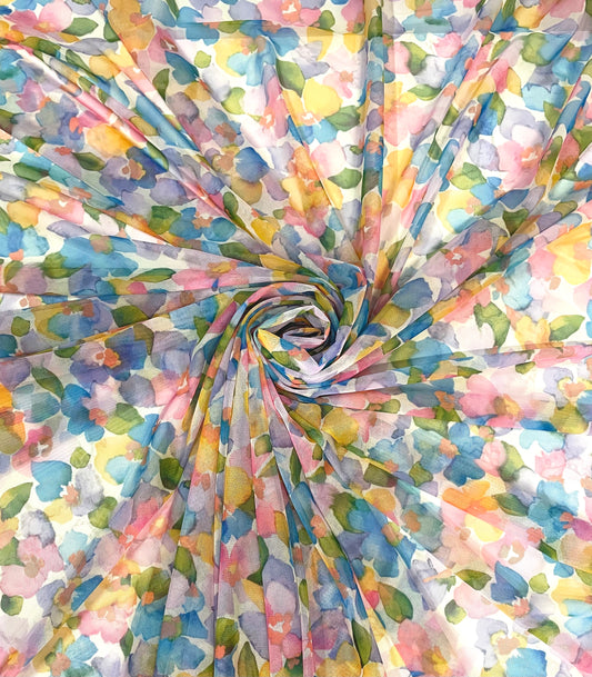 Tulle bi-strech imprimé à fleurs