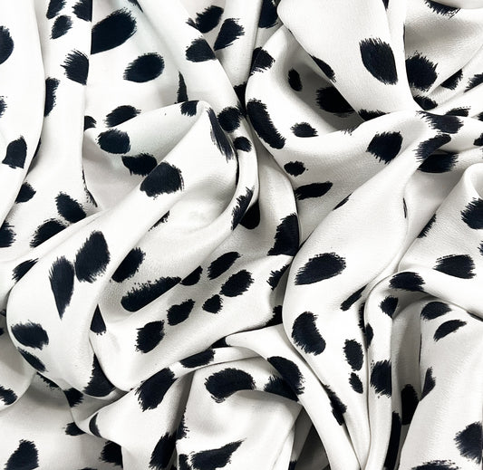 LEO: Crêpe de Chine taches léopard en noir et blanc