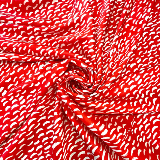 HAIRY: Satin imprimé fond rouge à petit motif blanc