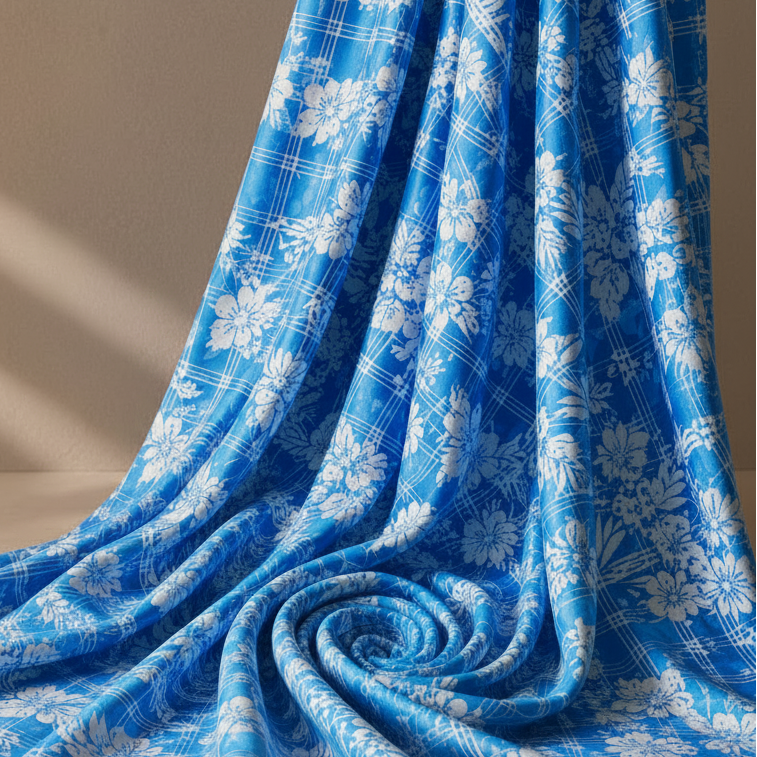 CHARLY: Maille imprimée Hibiscus et Carreaux