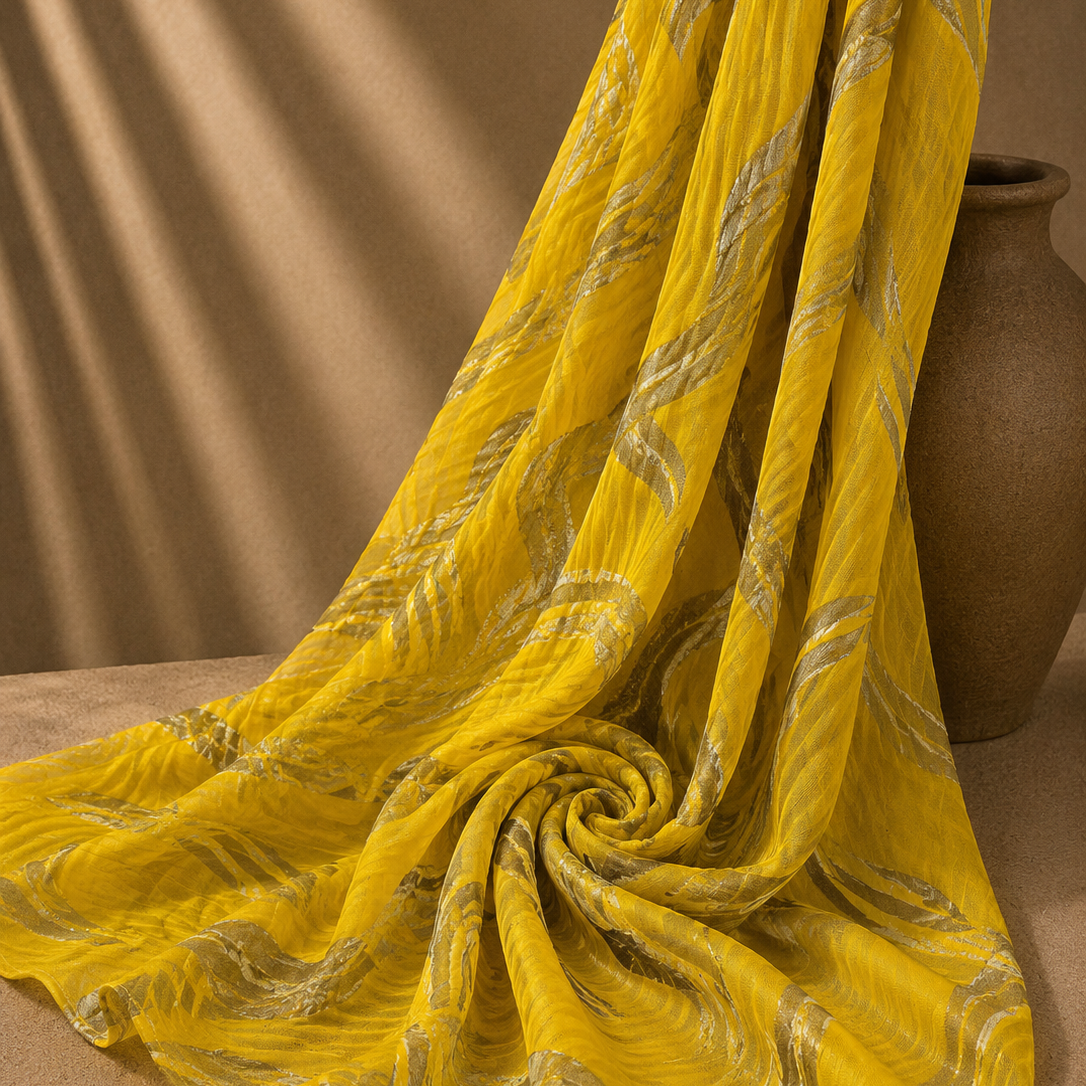 AURORA : Georgette motif ondulé en lurex doré