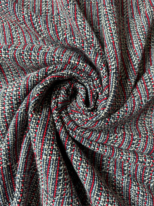 CHARLOTTE: Tweed coton tissage rouge, bleu ciel, bleu marine et blanc