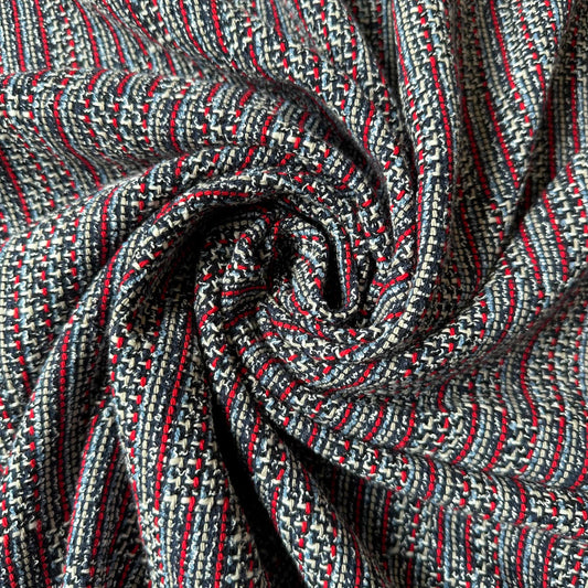 CHARLOTTE: Tweed coton tissage rouge, bleu ciel, bleu marine et blanc