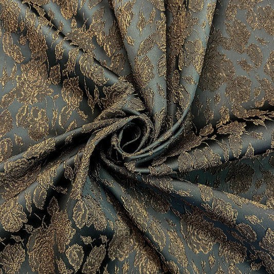 IRIS: Jacquard brodée petites fleurs marron sur fond noir